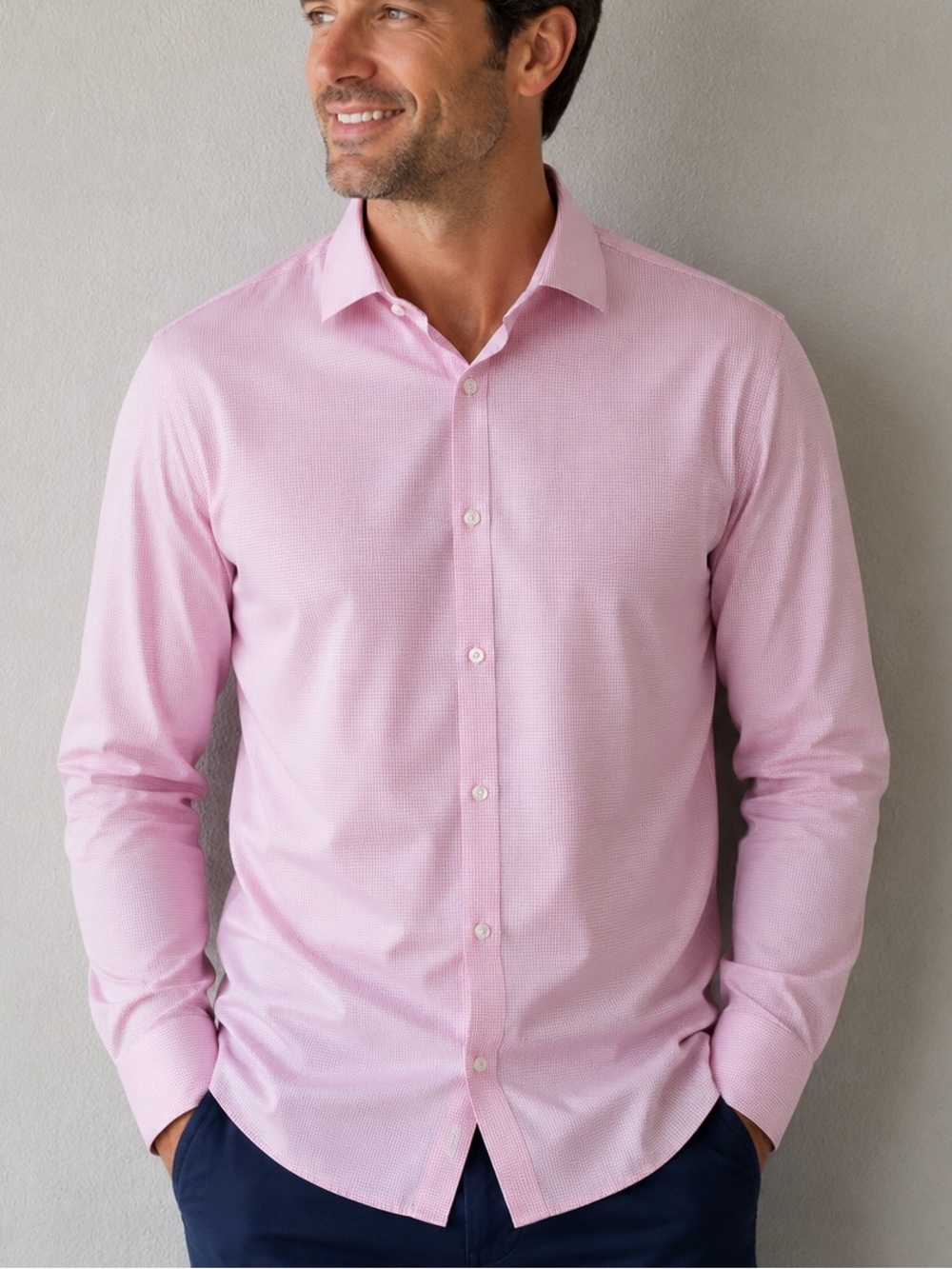 Flag & Anthem Madeflex Journey Performance Shirt Pink White Gingham Long Sleeve